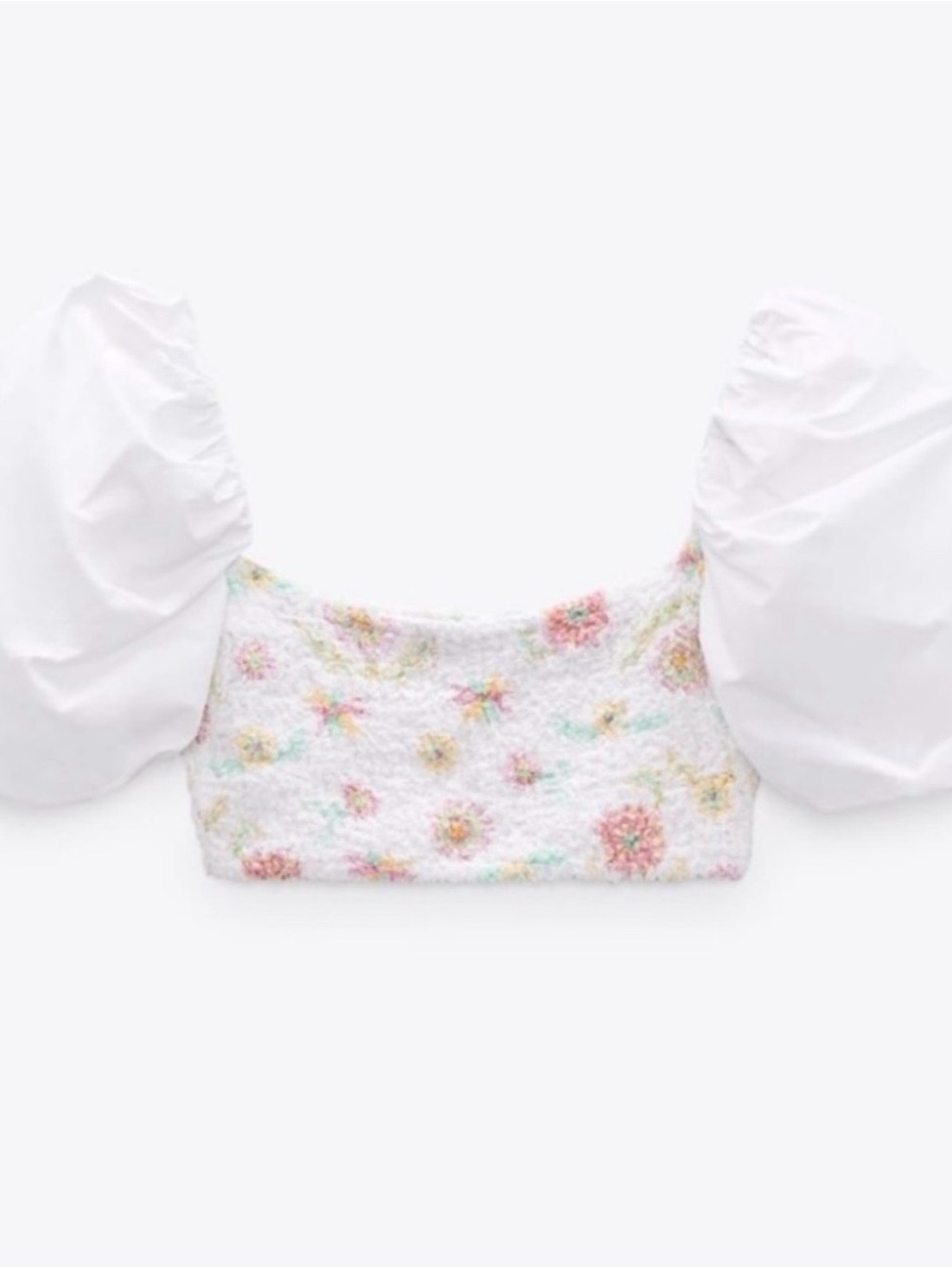 Zara White Smocked Cropped Tank with Pastel Floral Embroidery - Picture 5 of 5